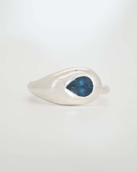 Drip Ring + blue pear sapphire