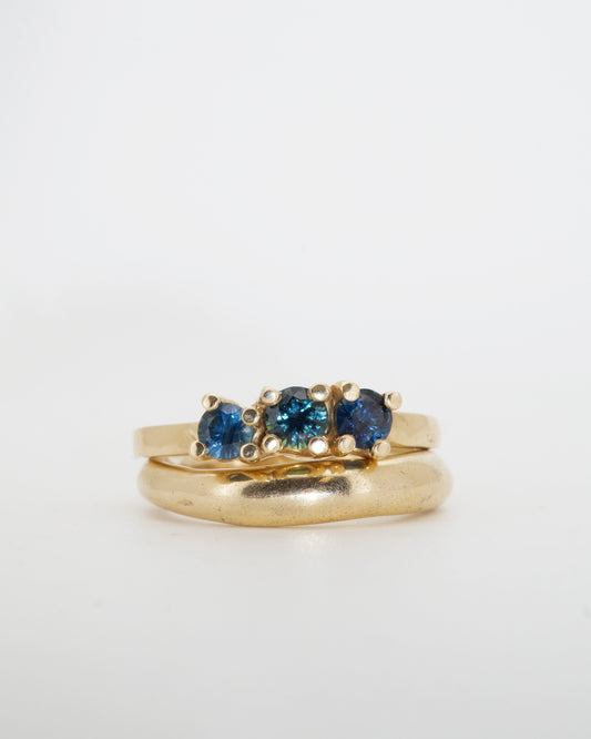 teal sapphires + solid 9ct yellow gold