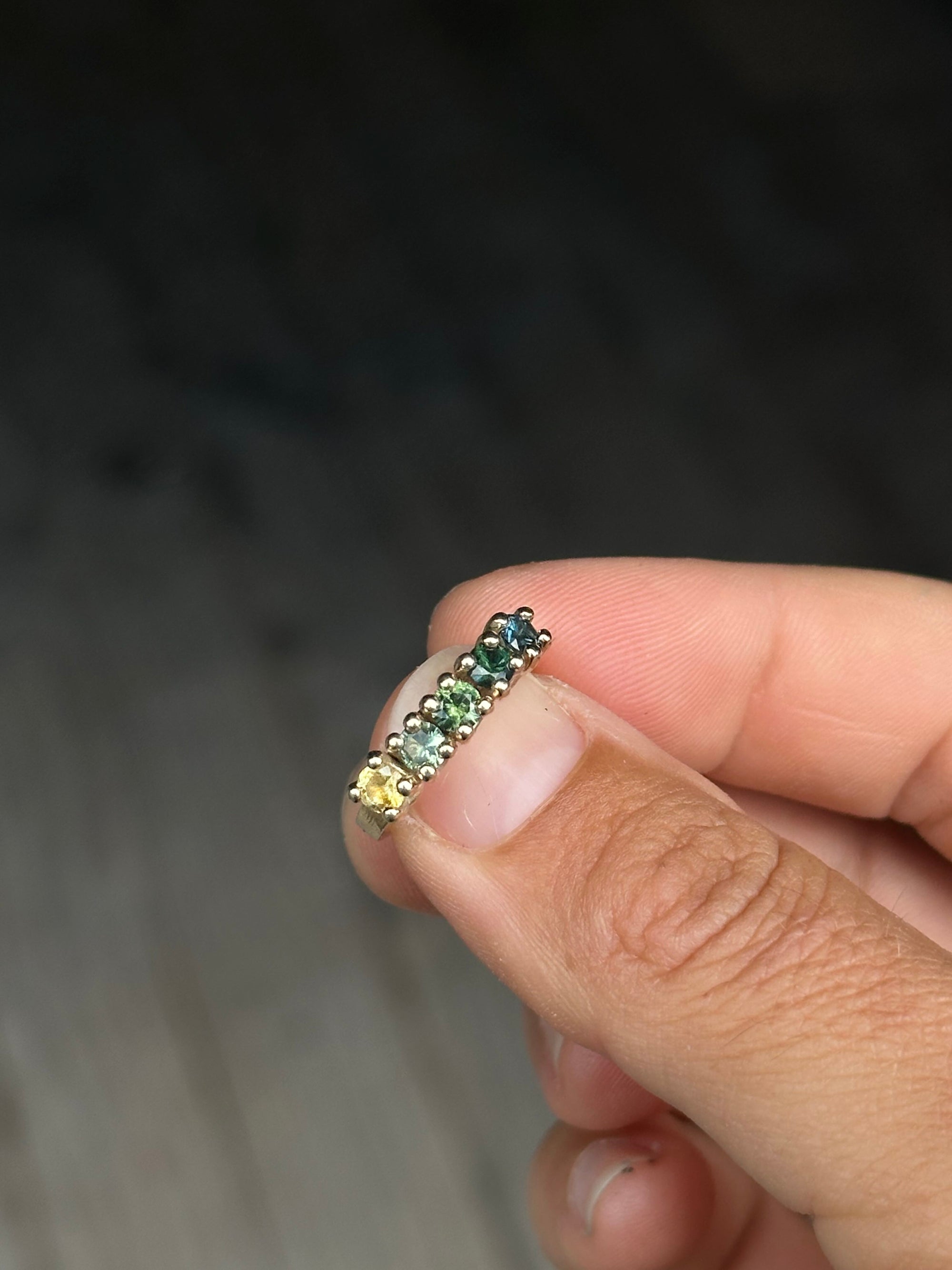 multi-coloured sapphires + 9ct gold