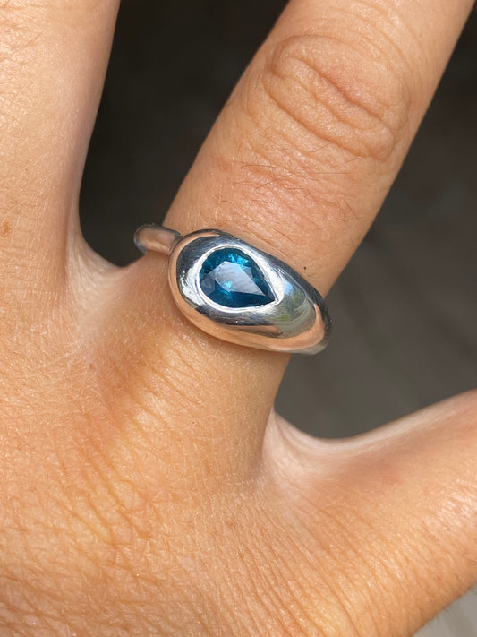 Drip Ring + blue pear sapphire