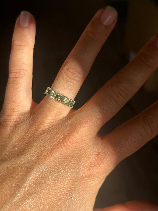 Green Sapphires + 9ct Yellow Gold