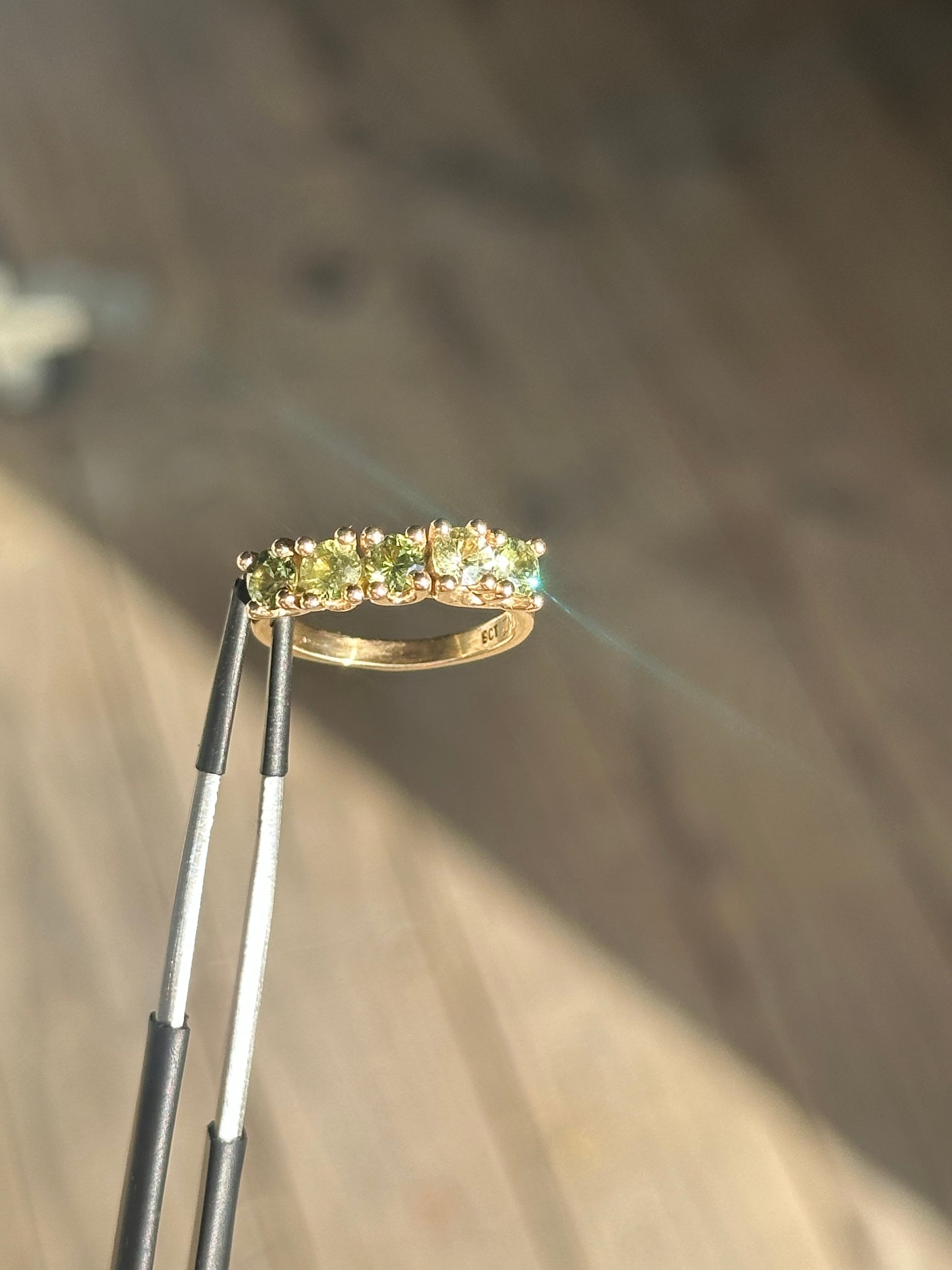 Green Sapphires + 9ct Yellow Gold