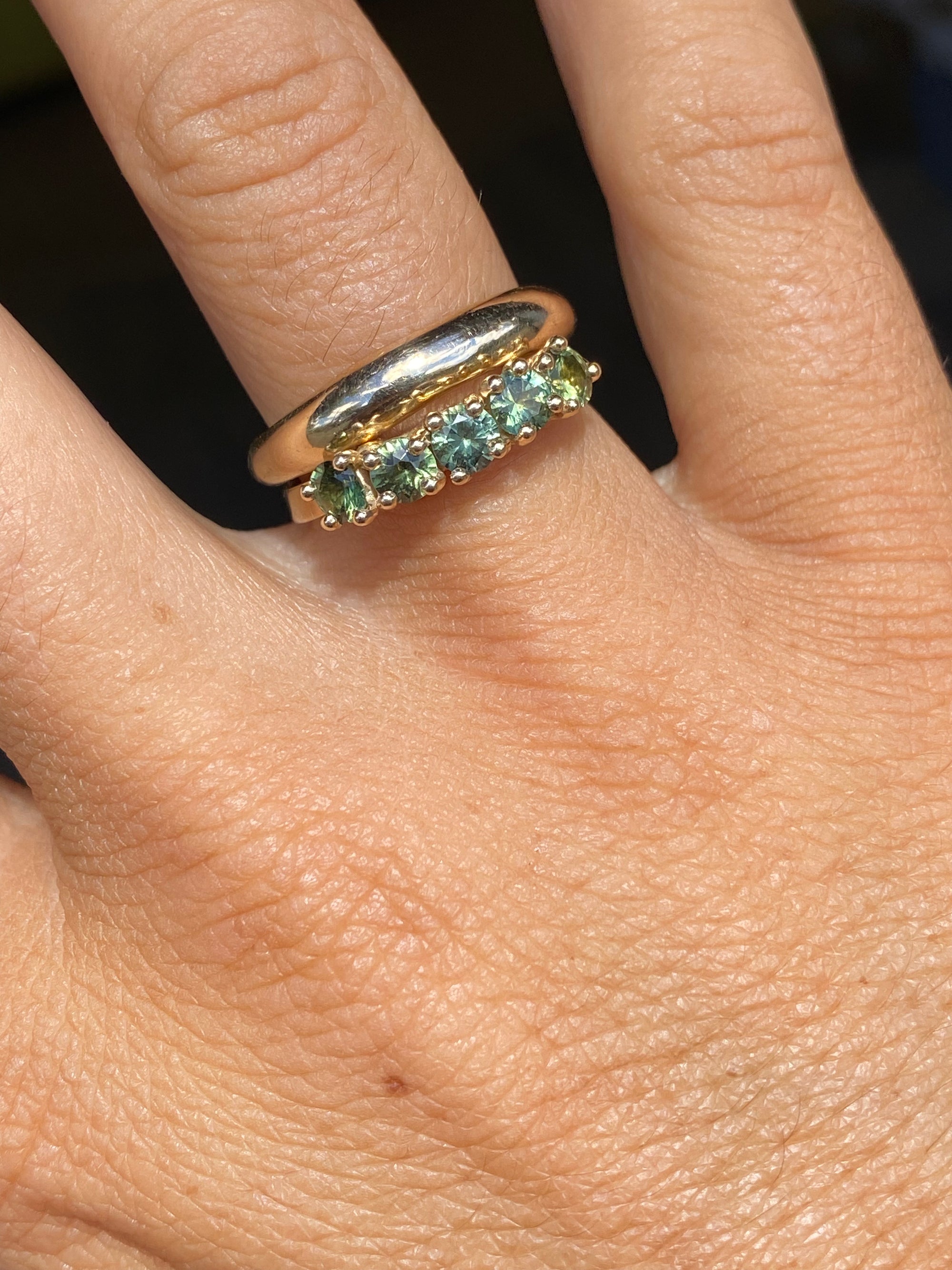 Green Sapphires + 9ct Yellow Gold
