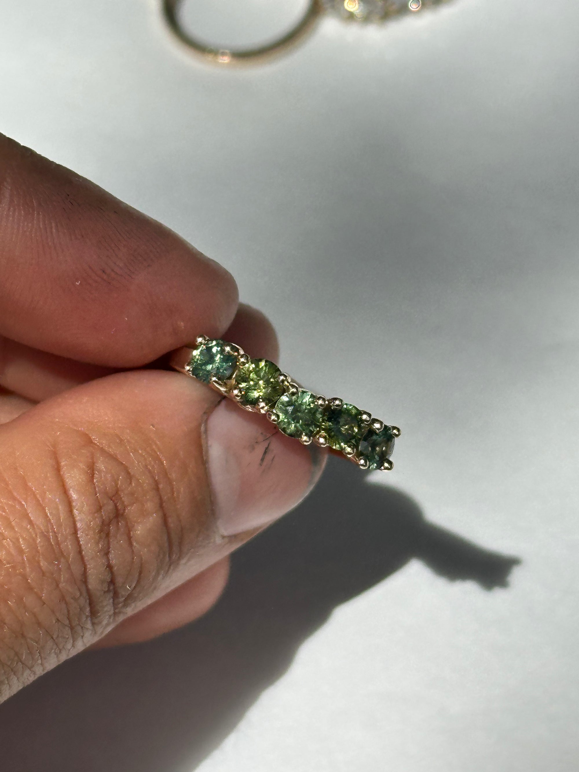 Green sapphires + 9ct yellow gold - large