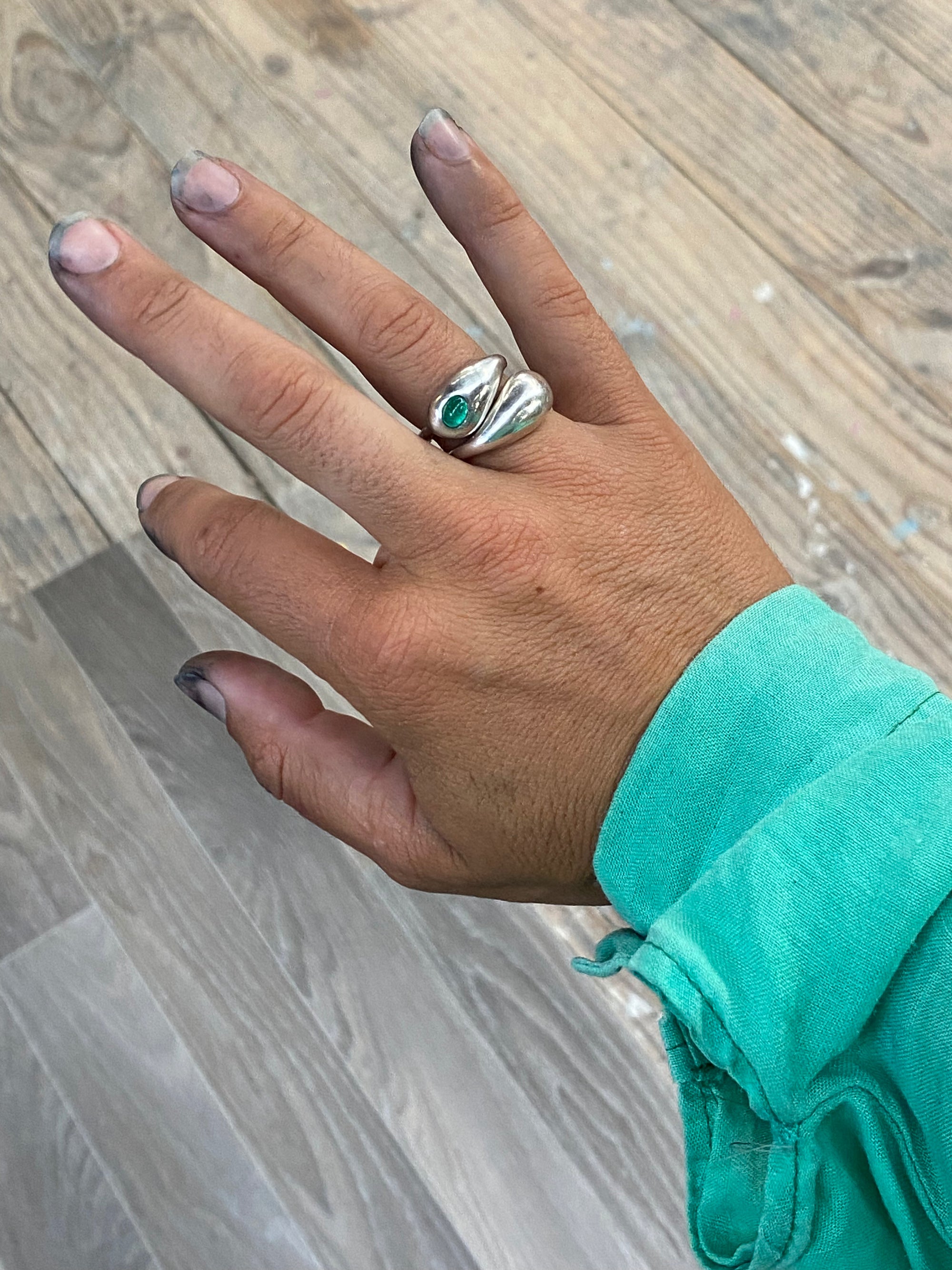 Drip Ring + emearld cabochon