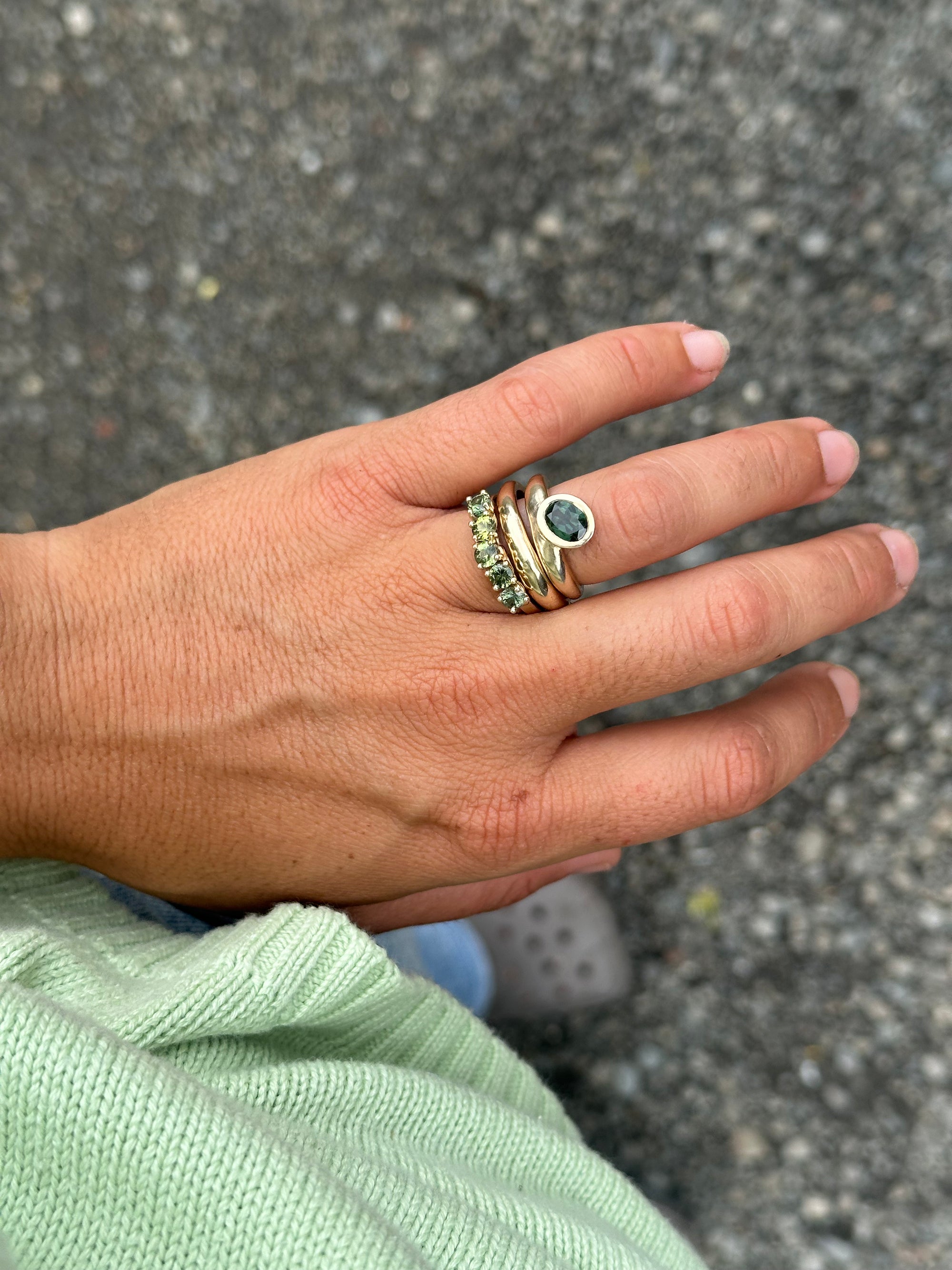 Green sapphires + 9ct yellow gold - large