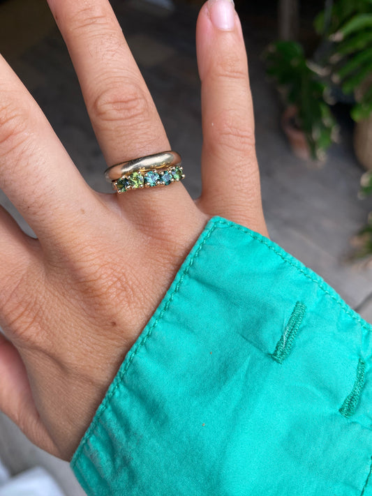 Green Sapphires + 9ct Yellow Gold