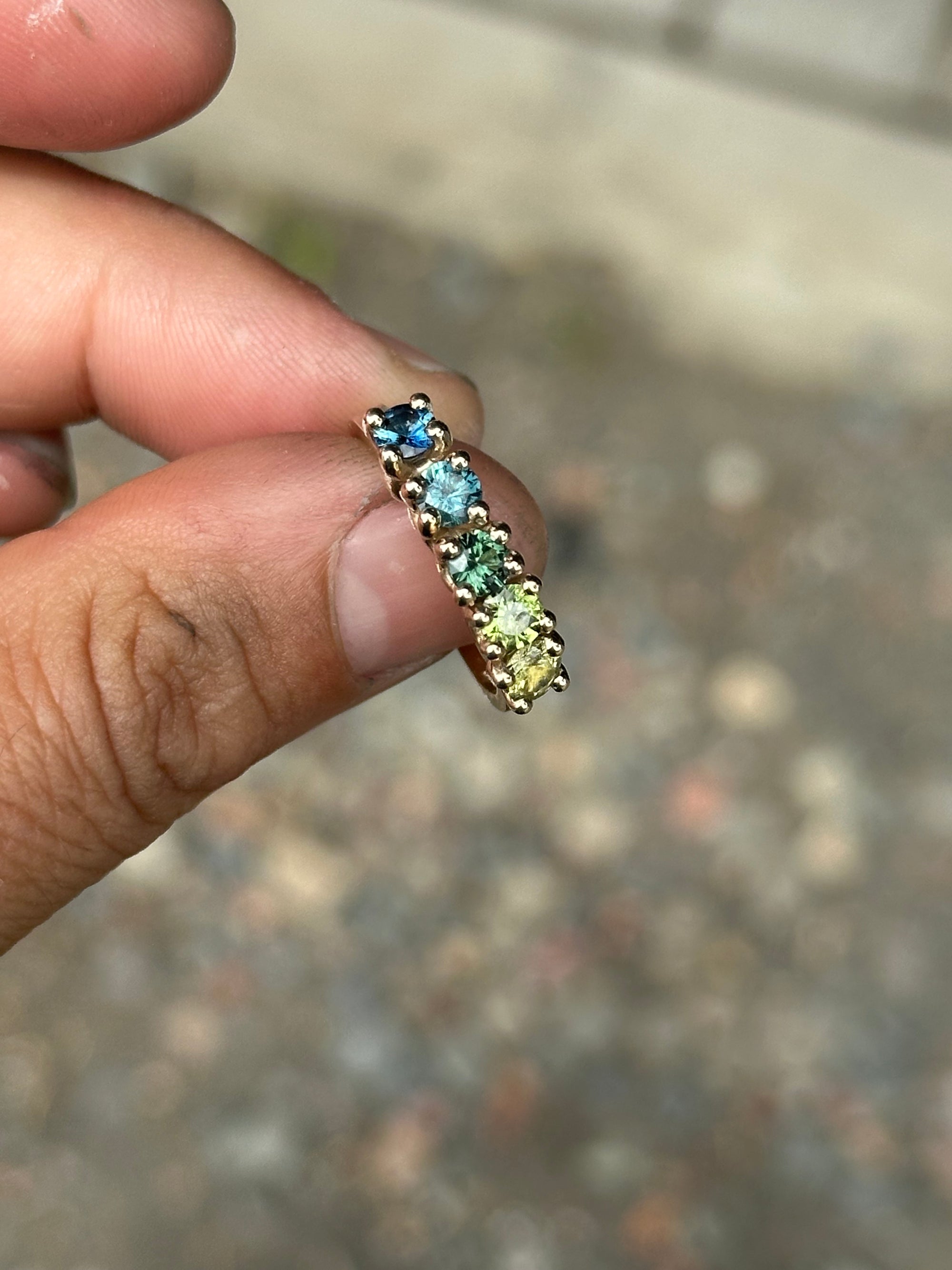 multi-coloured sapphires + 9ct gold