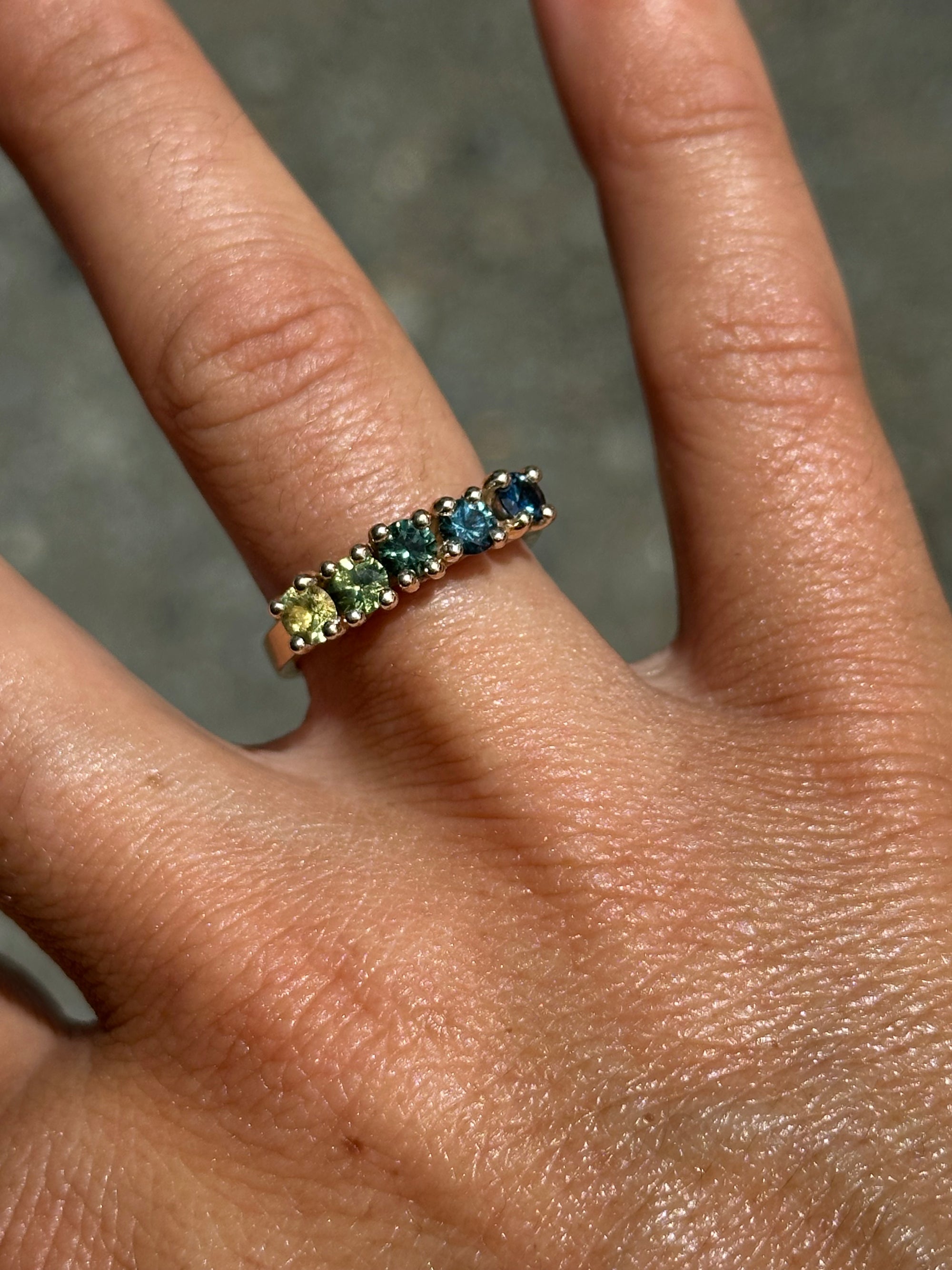 multi-coloured sapphires + 9ct gold